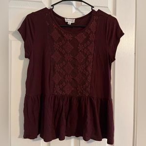 Burgundy Lace Detailed Shirt